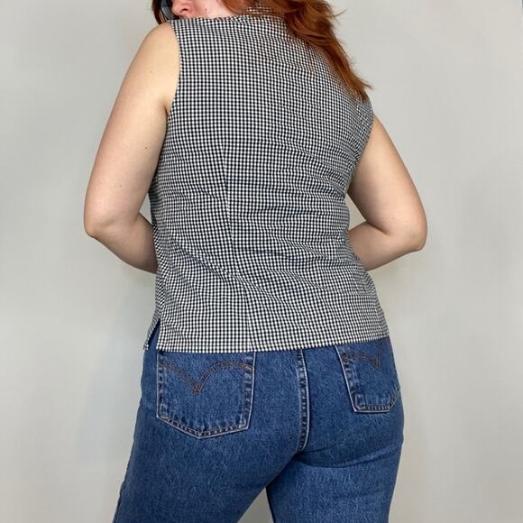 Vintage 90s Chadwick's Black & White Plaid Gingham Print Sleeveless Blouse - Picture 8 of 11